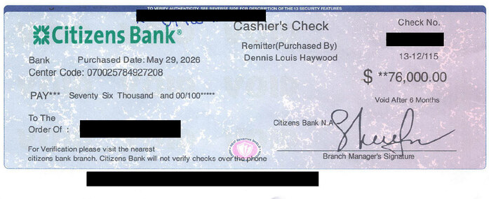 Citizens Bank Forged Check